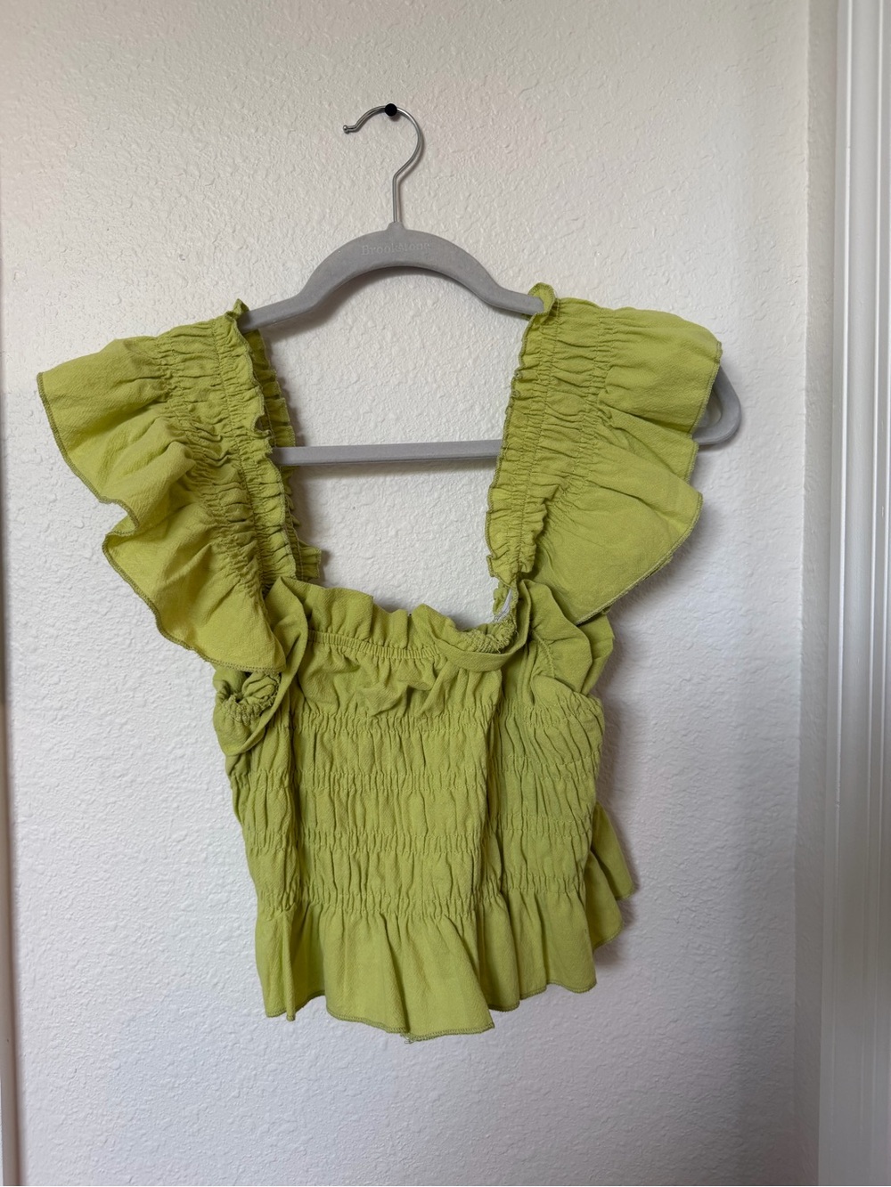 Ruffled Smocked Crop Top in Lime Green